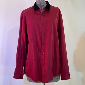 INC International Concepts Chinese Red with Black Velvet Collar Men’s Shirt XL